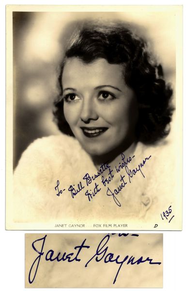 Charming 8'' x 10'' Signed Photo of Academy Award Winner Janet Gaynor 