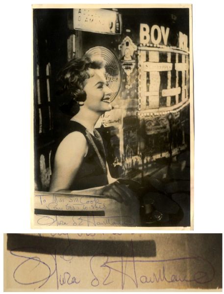 Olivia de Havilland Signed 5'' x 7'' Semi-Matte Photo -- ''To Miss Jill Cook / Very best wishes / Olivia de Havilland'' -- Very Good