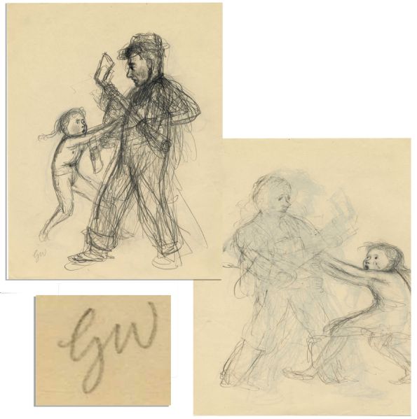 Garth Williams' Preliminary Illustration for ''Charlotte's Web'' -- Initialed and Numbered by the Artist -- Unfinished Sketch on the Verso