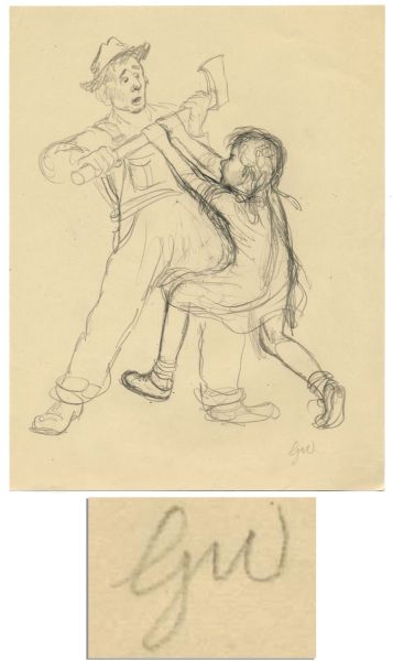 Garth Williams' Initialed Drawing -- Preliminary Illustration for Page 2 of ''Charlotte's Web'' -- ''Please Don't Kill It''