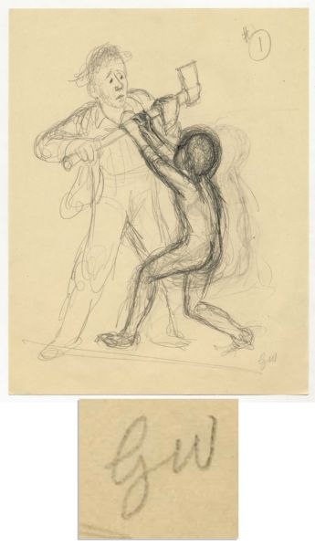 Garth Williams' Initialed Preliminary Sketch for E.B White's ''Charlotte's Web'' -- Window Into the Process of Artist's Character Development for 1952 Classic