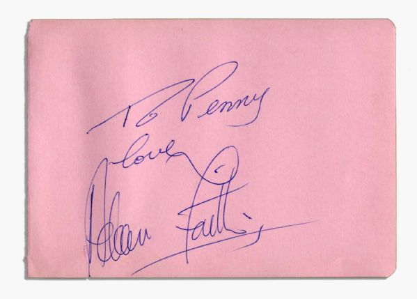 Adam Faith Signature, ''To Penny love Adam Faith'' -- on 5.75'' x 4'' Pink Album Page -- Near Fine