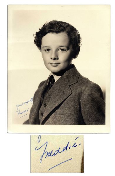 Freddie Bartholomew Signed Photo -- ''Little Lord Fauntleroy'' Signs ''Just myself / Freddie'' -- 8'' x 10'' Matte Photo Is Near Fine