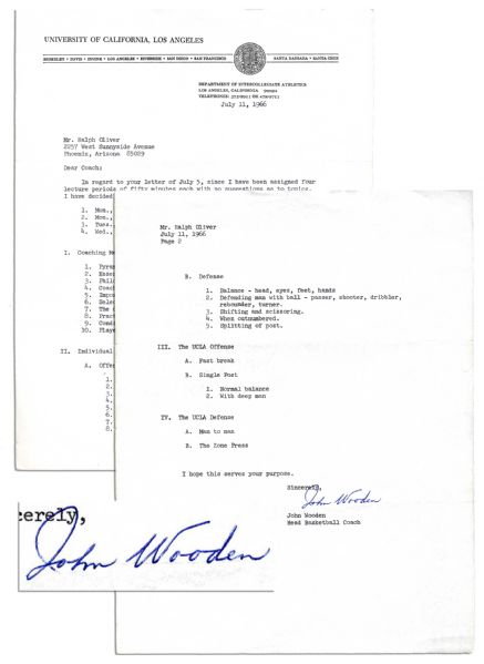 John Wooden Typed Letter Signed -- Legendary UCLA Basketball Coach Agrees to Speak on Coaching Topics