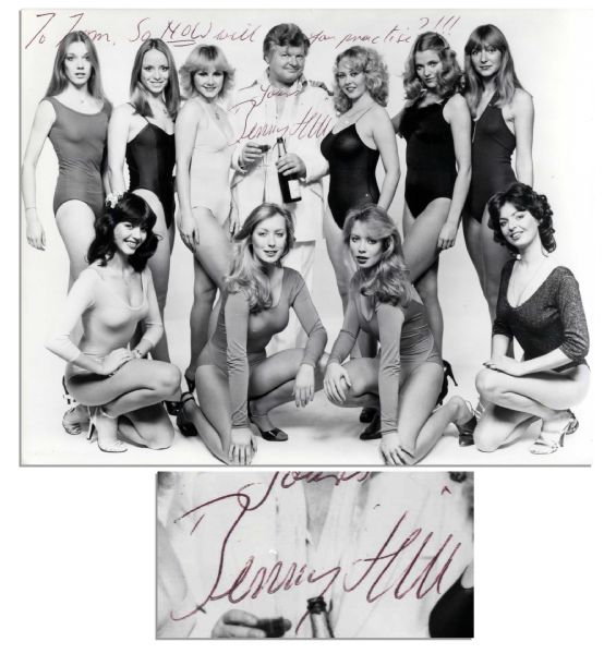 Benny Hill 10'' x 8'' Signed Photo -- ''To Tom, So NOW will you practice?!!! Yours, Benny Hill''  -- Near Fine