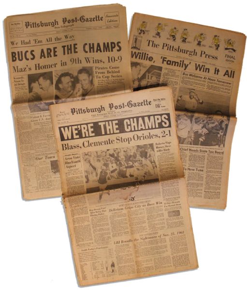 Lot of Three Pittsburgh Pirates Newspapers From Their World Series Wins -- 1960, 1971 & 1979