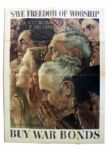 WWII Norman Rockwell Poster -- Save Freedom of Worship -- 28.5 x 40