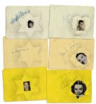 Marx Brothers 3 Signed Pages -- Each Brother Signs One Sheet -- Versos Bear Signatures of More Stars -- 6 x 4.5 Leaves -- Very Good