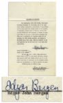 Ventriloquist Edgar Bergen Contract Signed -- 1954 Copyright Agreement -- 8.5 x 13 -- Near Fine
