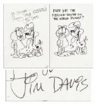 Jim Davis Original Art Signed of His Famous Feline Character Garfield -- Davis Sketches Garfield and Odie as a Mock-up for a Greeting Card