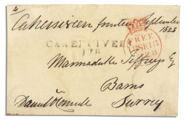 Irish Reformer ''Daniel O'Connell'' Free Frank Signed -- From His Hometown Caherciveen -- 4.75'' x 3'' -- Dampstaining