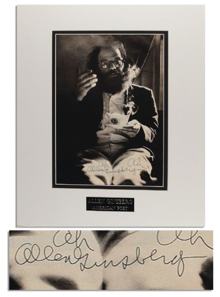 Beat Poet Allen Ginsberg Signed 9'' x 13.5'' Photo