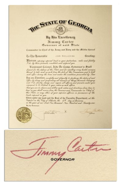 Jimmy Carter Appointment Signed as Governor of Georgia -- With PSA/DNA COA