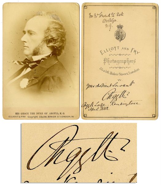 8th Duke of Argyll, George Campell Vintage Cabinet Photo Signed -- 19th Century Opponent of Charles Darwin