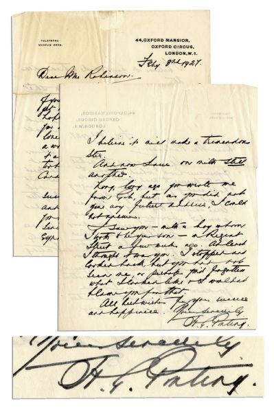Captain Scott's Antarctic Photographer, Herbert Ponting Autograph Letter Signed -- ''...I have been engaged in such awfully interesting research and innovative work...''