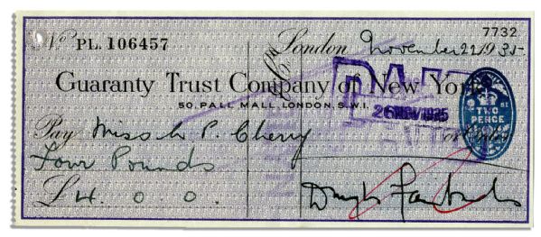 Douglas Fairbanks Signed Check