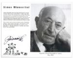 Simon Wiesenthal Signed 10 x 8 Glossy Photo With a Short Bio of the Holocaust Survivor Turned Nazi Hunter -- -- Signed in Austria in 2000 -- Near Fine