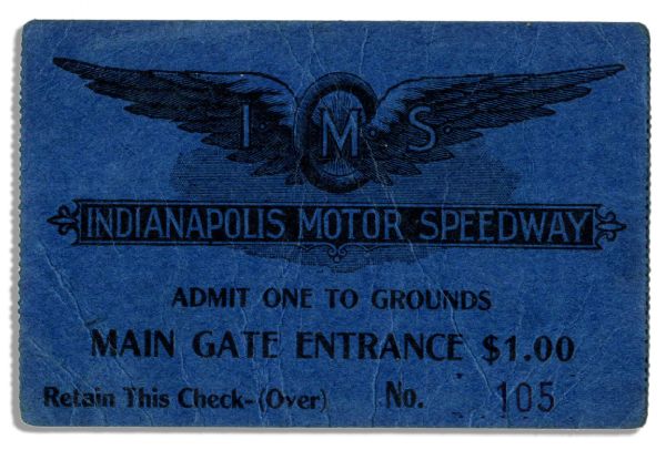 Very Early Indianapolis Motor Speedway Ticket Stub -- From The Pre-500 Races