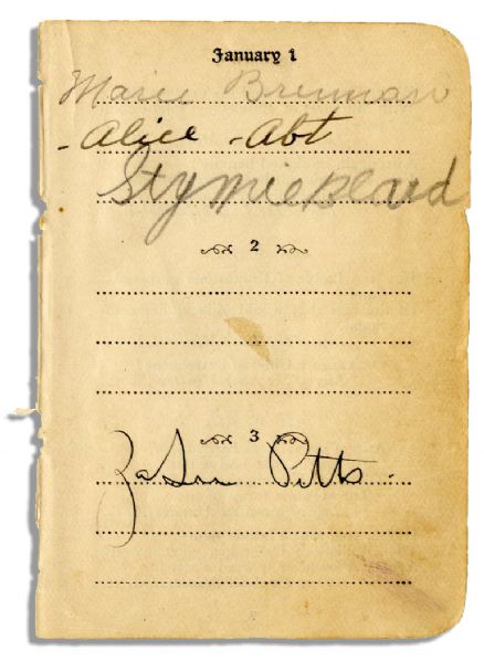 Stymie Beard Autograph From ''Our Gang'' -- Signed ''Stymie Beard'' in Pencil -- 2.25'' x 3.25'' -- Actress ZaSu Pitts Also Signs Page -- Minor Soiling and Chipping, Very Good