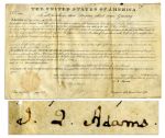 President John Quincy Adams Document Signed -- 1826 Land Grant