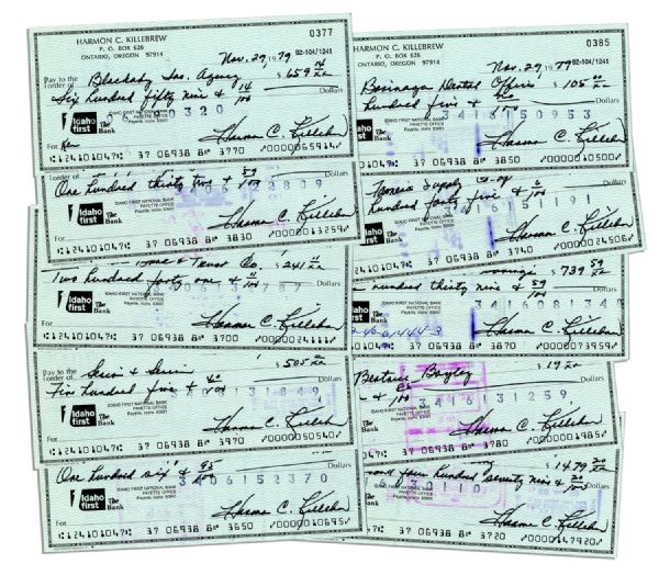 Lot of 10 Personal Checks Signed by Baseball HOFer Harmon Killebrew