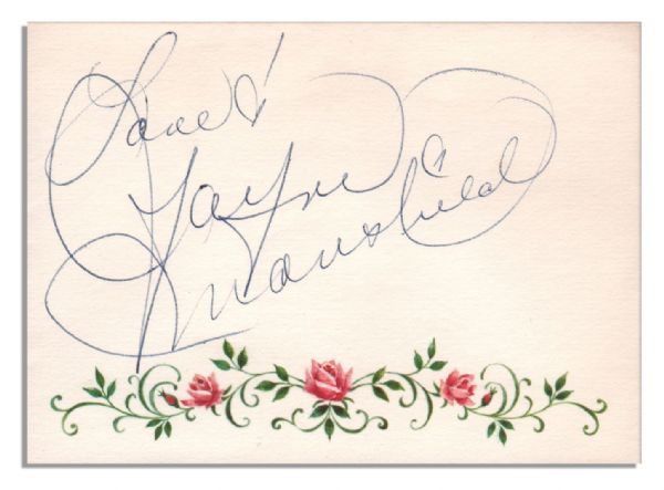 Jayne Mansfield Signed Card