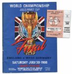 Ticket & Program to The 1966 FIFA World Cup Final at Empire Stadium -- Englands Triumph Over West Germany Was Its Only Win to Date & First Host Country to Win in More Than 30 Years