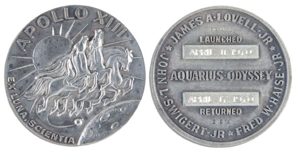 Scarce Apollo 13 Flown Robbins Medal -- From Astronaut Ed Gibson's Collection With His Signed COA