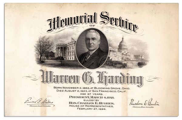 Memorial Service Announcement For Warren G. Harding