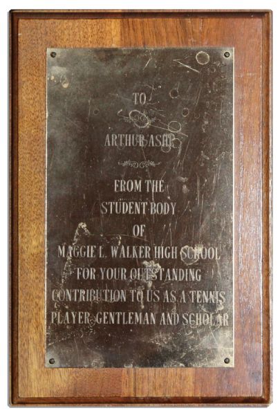 Award Presented to Arthur Ashe by His Richmond, Virginia High School