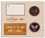 General Henry Hap Arnolds Personal Command Pilot Wings -- With Two of His USAAF Headquarters Insignia Patches and an Autograph Note Signed by Arnold