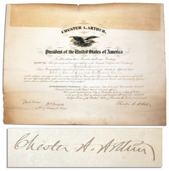Chester A. Arthur Internal Revenue Document Signed During the First Year of His Presidency in 1881