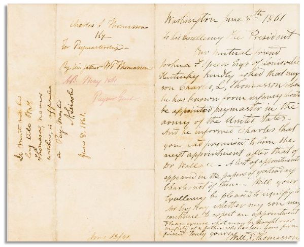 Abraham Lincoln 1861 Autograph Endorsement Signed ''A. Lincoln'' -- Just as the Civil War Was Beginning
