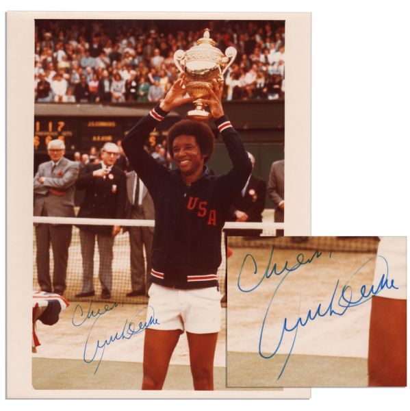 Arthur Ashe Signed 8'' x 10'' Photo of Himself as Wimbledon Victor