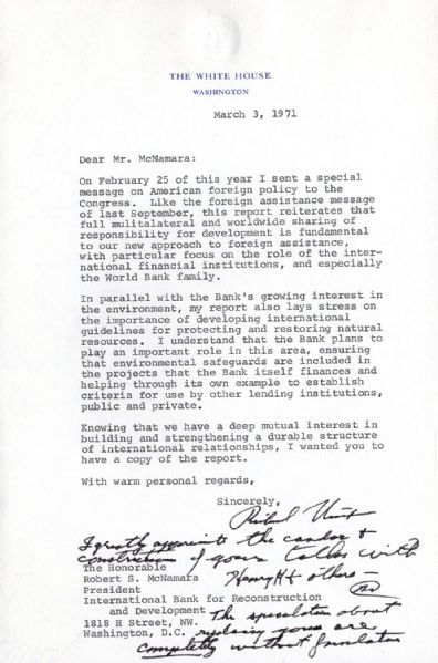 Unheard of Richard Nixon Partially Holograph Letter as President Passively Hinting at Firing Robert McNamara