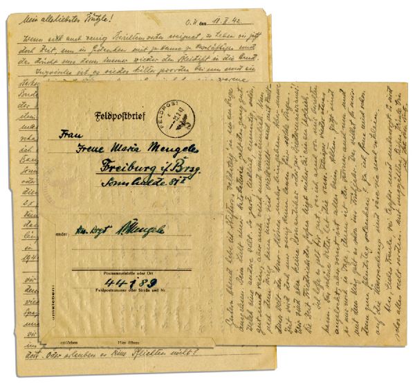Josef Mengele 1942 Autograph Letter Signed -- ''...So tender, lovely, graceful, beautiful, good and pure, and...not really masculine...after the war, we can indulge again in this world...''