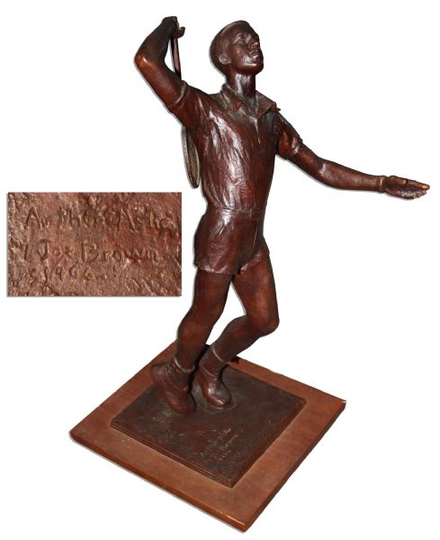 Impressive Statue of Arthur Ashe Posing Mid-Serve