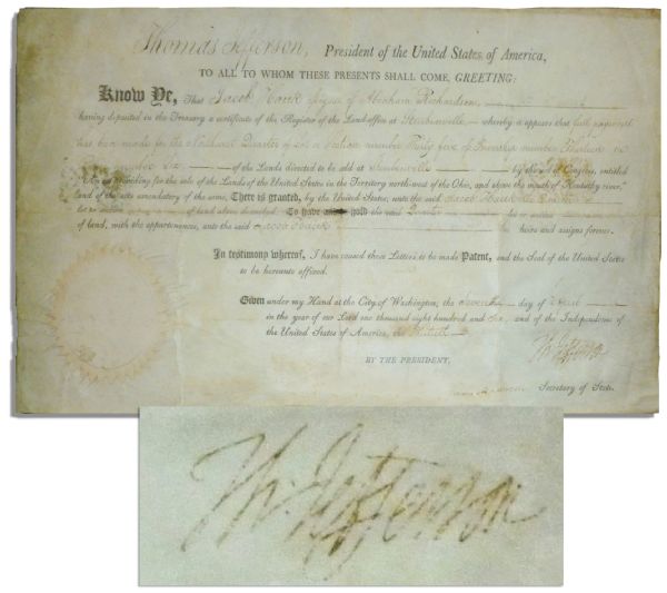 Thomas Jefferson 1806 Document Signed as President -- Countersigned by James Madison