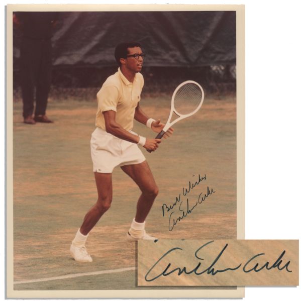 Arthur Ashe Signed 8'' x 10'' Photo of Him Playing Tennis