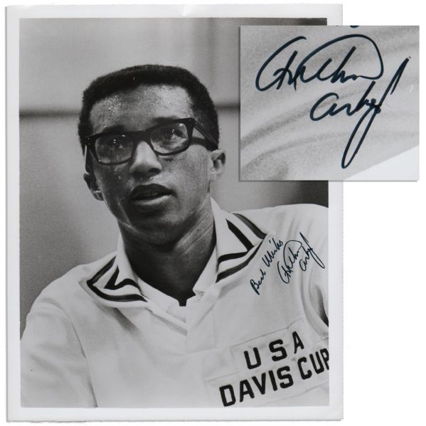 Arthur Ashe Signed 8'' x 10'' Photo -- Depicting the Tennis Star in His Davis Cup Uniform