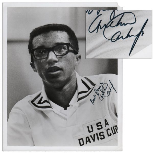 Arthur Ashe Signed 8'' x 10'' Photo -- Depicting the Tennis Star in His Davis Cup Uniform
