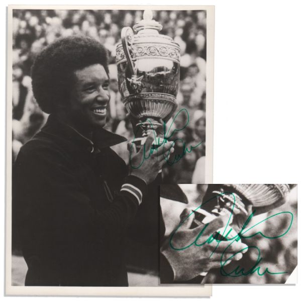 Excellent Arthur Ashe Signed Wimbledon Photo