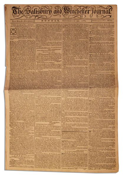1782 England Newspaper -- With Letter by George Washington on American POW's -- 4pp. -- Very Good