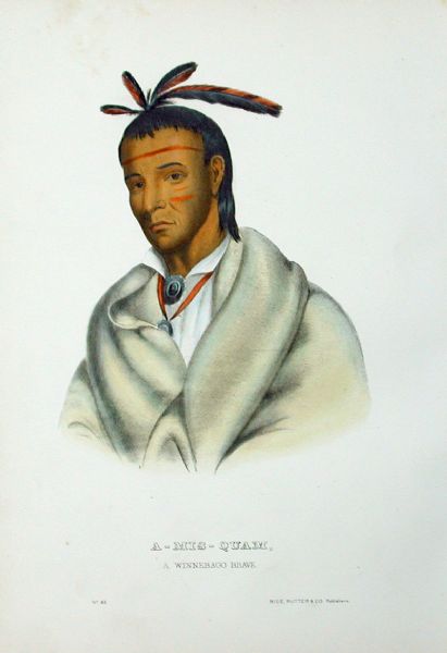 1872 McKenney & Hall Color Print -- ''Winnebago Brave''