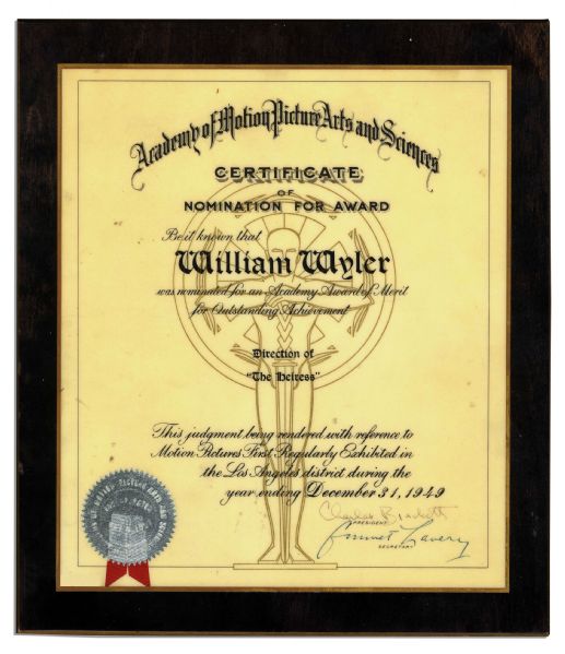 William Wyler Academy Award Nomination For His Direction of ''The Heiress'' in 1949