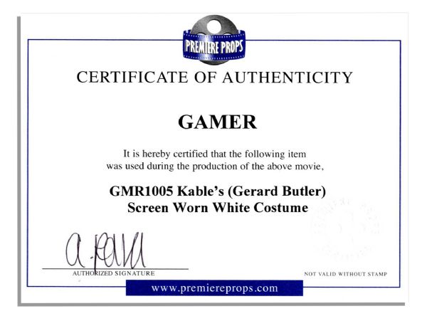 Gerard Butler Screen-Worn Prison Wardrobe From 2009 Futuristic Thriller ''Gamer''