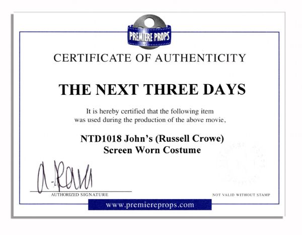 Russell Crowe Screen-Worn Wardrobe From ''The Next Three Days'' -- Levi's Jeans, Shirt, Jacket & Shoes