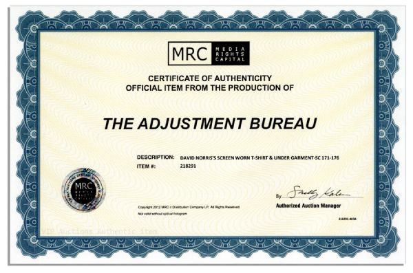 Matt Damon Screen-Worn Wardrobe From Sci-Fi Thriller ''The Adjustment Bureau''
