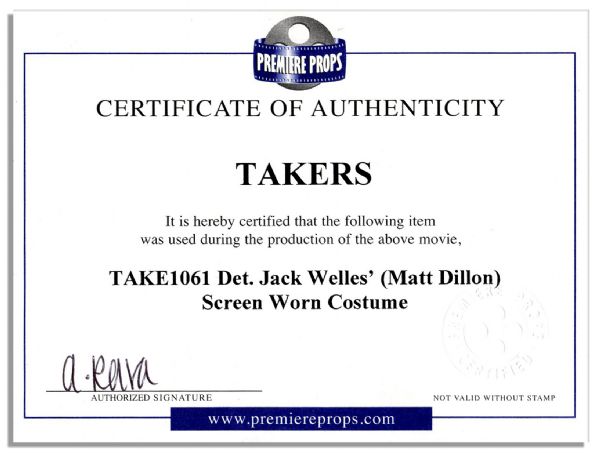 Matt Dillon Screen-Worn Wardrobe From the Crime Thriller ''Takers''