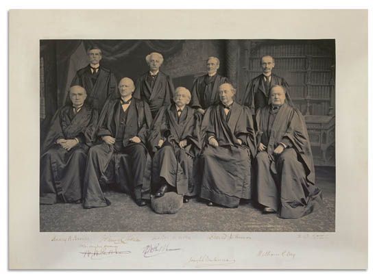 Large 19.5 x 12.5 Signed Photo of Nine 1904 Fuller Supreme Court Justices -- With Signatures Including Melville Fuller & Henry Billings Brown